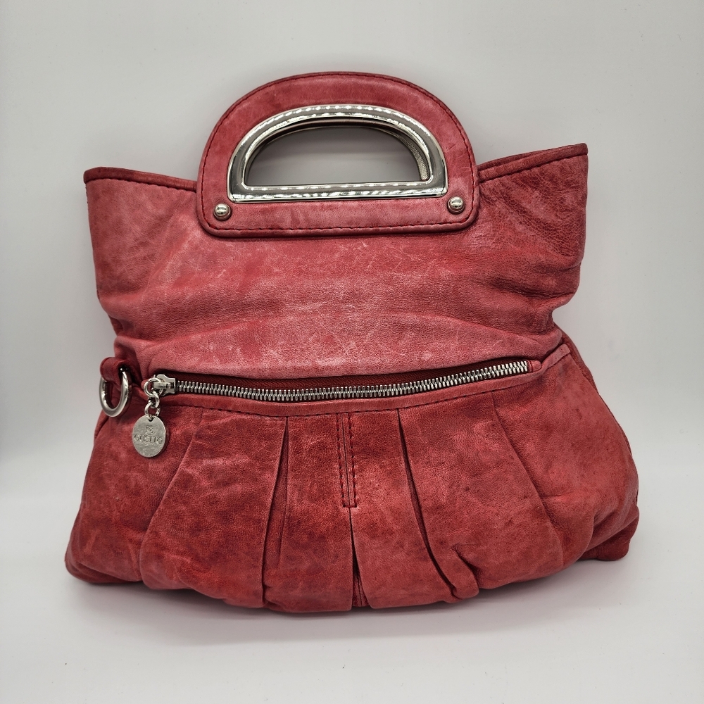 Gustto Genuine Leather Handbag Vintage Y2K Pink Red Silver